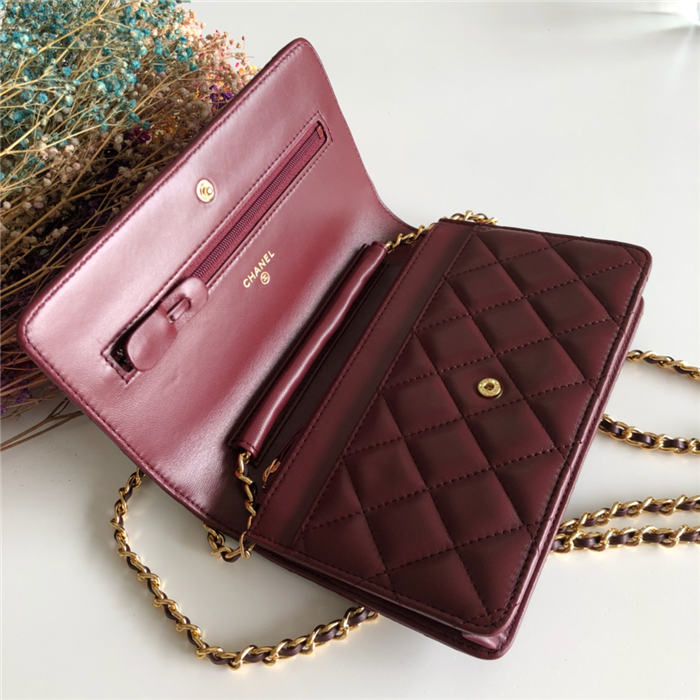 Classic Wallet on Chain A33814 Lambskin Burgundy Gold Metal B