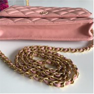 Classic Wallet on Chain A33814 Lambskin Pink Gold Metal B