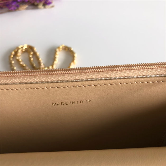 Classic Wallet on Chain A33814 Lambskin Beige Gold Metal B