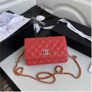 Chanel Wallet on Chain Lambskin, Zirconium & Gold-Tone Metal Red A