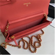 Chanel Wallet on Chain Lambskin, Zirconium & Gold-Tone Metal Red A