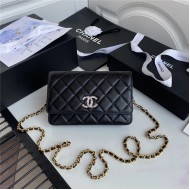 Chanel Wallet on Chain Lambskin, Zirconium & Gold-Tone Metal Black A