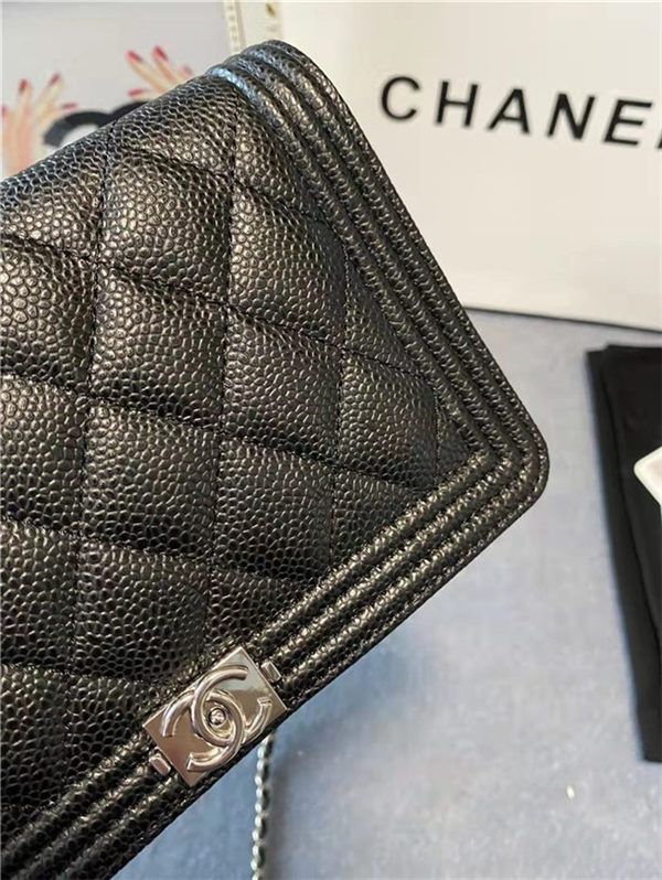 BOY Chanel WALLET ON CHAIN Grained Calfskin & Silver-Tone Metal Black High