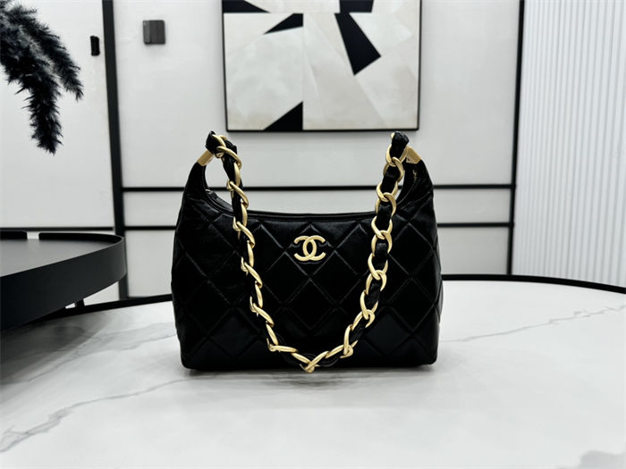 Chanel Hobo Handbag AS4912 Shiny Lambskin & Gold Metal A