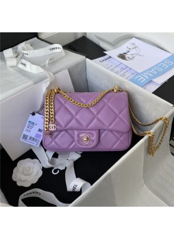 Chanel MINI FLAP BAG with Enamel buckle Lambskin & Gold-Tone Metal Purple A