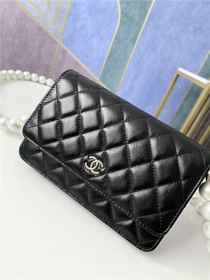 Chanel Wallet on Chain Imitation Pearls Black High