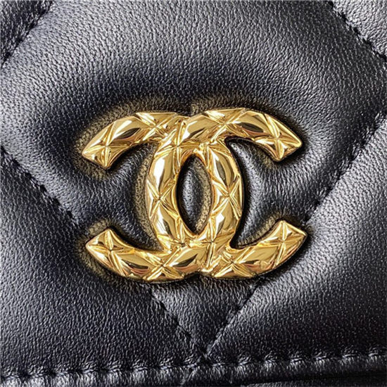 Chanel WALLET ON CHAIN Shiny Lambskin & Gold-Tone Metal Black A