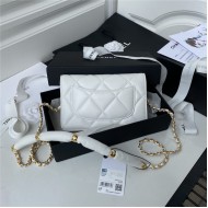 Chanel WALLET ON CHAIN Shiny Lambskin & Gold-Tone Metal White A