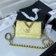 Chanel 19 WALLET ON CHAIN Shiny Lambskin Gold/Silver-Tone & Ruthenium-Finish Metal Neon Yellow A