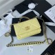 Chanel 19 WALLET ON CHAIN Shiny Lambskin Gold/Silver-Tone & Ruthenium-Finish Metal Neon Yellow A