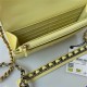 Chanel 19 WALLET ON CHAIN Shiny Lambskin Gold/Silver-Tone & Ruthenium-Finish Metal Neon Yellow A