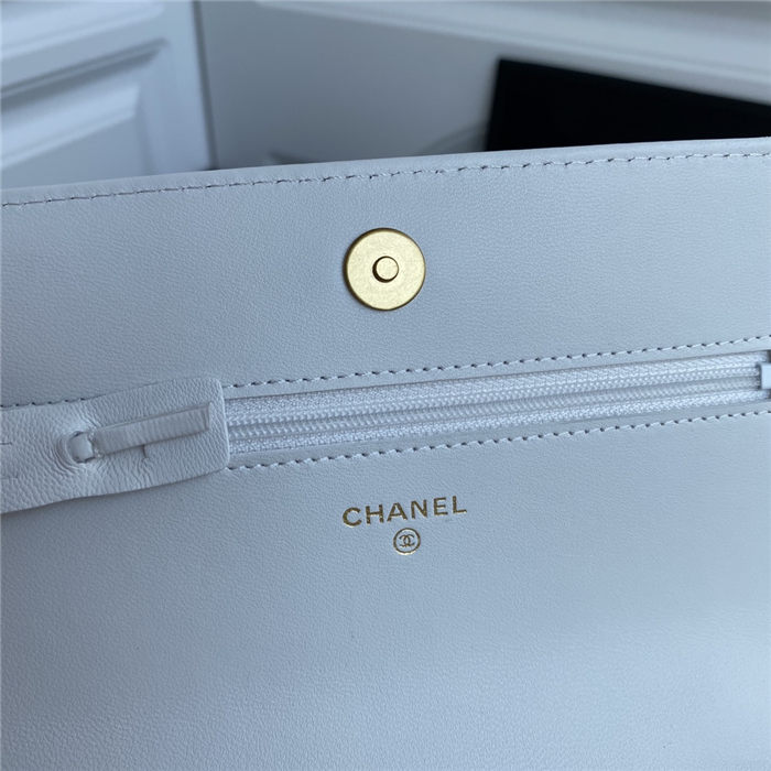 Chanel 19 WALLET ON CHAIN Shiny Lambskin Gold/Silver-Tone & Ruthenium-Finish Metal White A