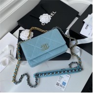 Chanel 19 WALLET ON CHAIN Blue A