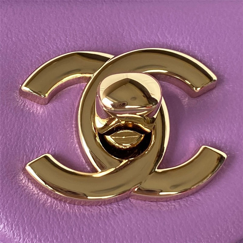 Mini FLAP BAG Lambskin Gold-Metal AS1787 Purple Football A