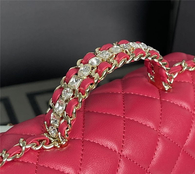 Chanel MINI FLAP BAG With Top Diamond Handle Lambskin & Gold-Tone Metal AS4140 Fuchsia High