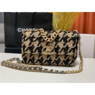 Chanel 19 Flap Bag Tweed Gold-Tone Houndstooth Black-Beige High