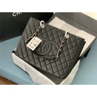 SHOPPING BAG 50995 Lambskin Silver-Tone Metal Black High