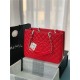 SHOPPING BAG 50995 Grained Calfskin Silver-Tone Metal Red High