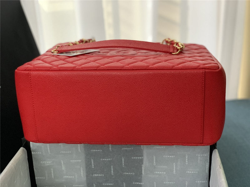 SHOPPING BAG 50995 Grained Calfskin Gold-Tone Metal Red High