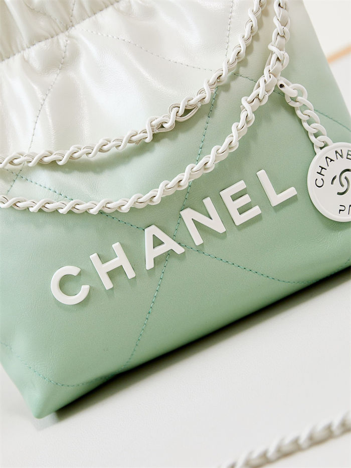 Chanel 22 MINI HANDBAG Patent Gradient Calfskin & Lacquered Metal Green AS3980 High