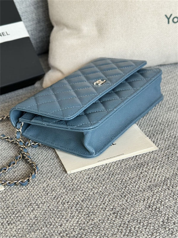 Classic Wallet on Chain AP0250 Grained Calfskin Blue Silver Metal B