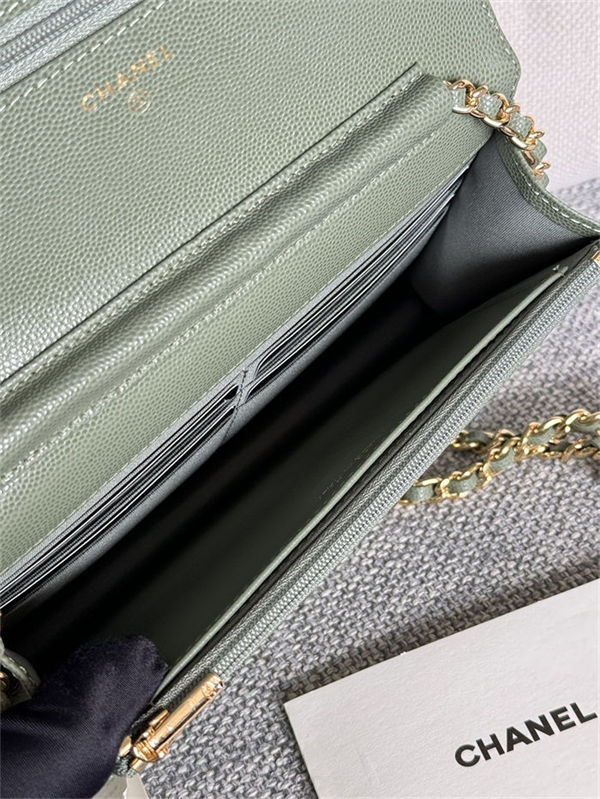 Classic Wallet on Chain AP0250 Grained Calfskin Green Gold Metal B