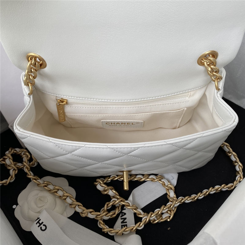 Chanel Small Flap Bag with Handle Lambskin & Gold-Tone Metal AS3451 White A