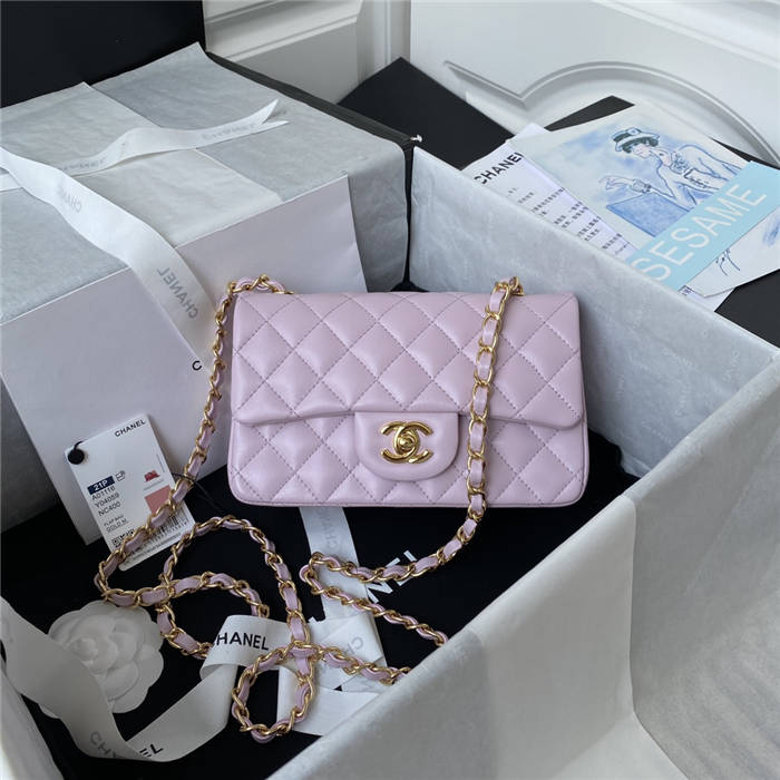 Mini CLASSIC HANDBAG Lambskin Gold Metal Pink A