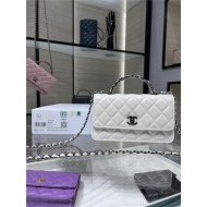 CLUTCH WITH CHAIN AP3566 Shiny Crumpled Calfskin, Strass & Ruthenium-Finish Metal White A