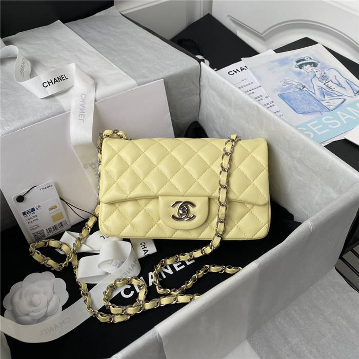 Mini CLASSIC HANDBAG Lambskin Silver Metal Yellow A