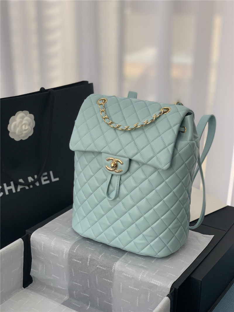 Chanel Medium Backpack Lambskin 91121 Gold-Metal Blue High