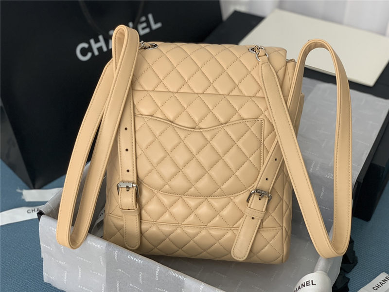 Chanel Medium Backpack Lambskin 91121 Silver-Metal Nude High