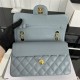 Small CLASSIC HANDBAG Grained Calfskin Gold Metal Grey-Blue-E A