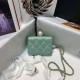 Chanel Flap Coin Purse with Chain Iridescent Grained Calfskin, Imitation Pearls & Gold-Tone Metal Green High