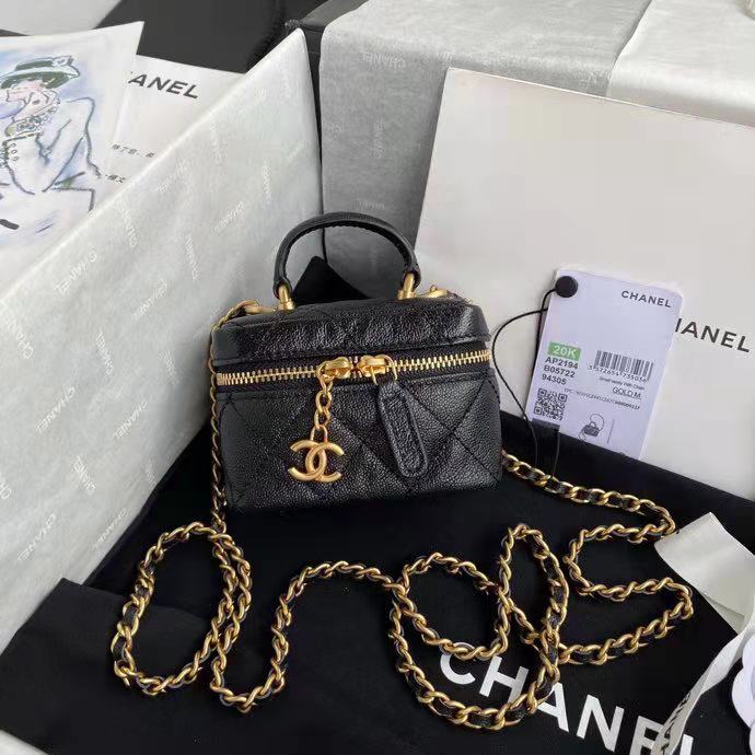 Chanel Small Vanity with Chain Grained Calfskin & Gold-Tone Metal Black High