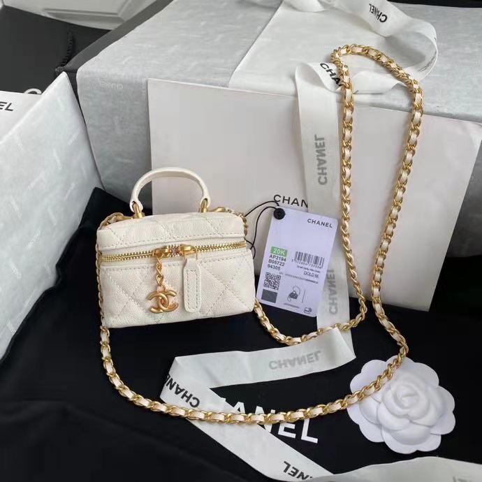 Chanel Small Vanity with Chain Grained Calfskin & Gold-Tone Metal White High