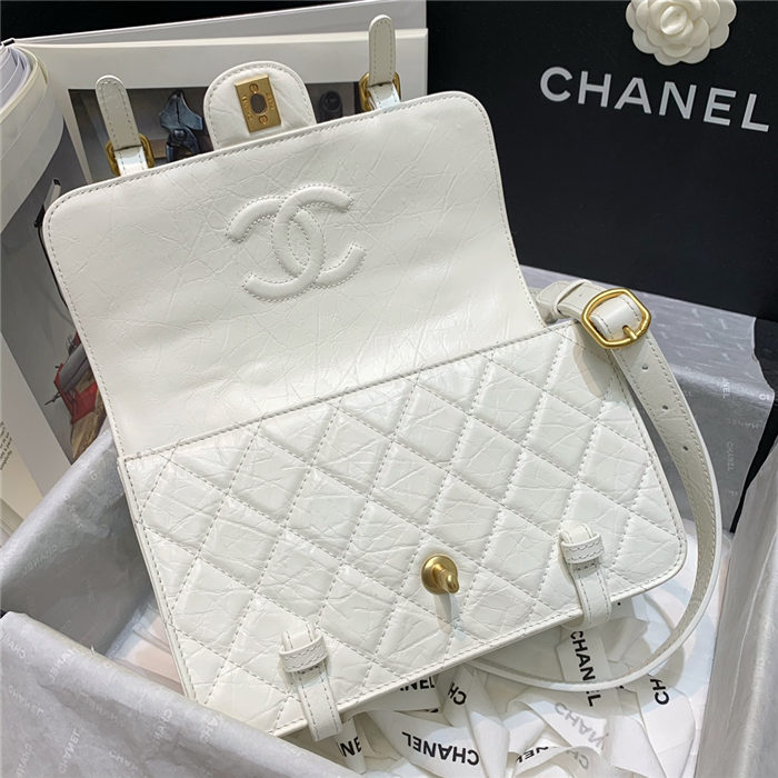 Chanel FLAP BAG Aged Calfskin & Gold-Tone Metal AS2696 White High