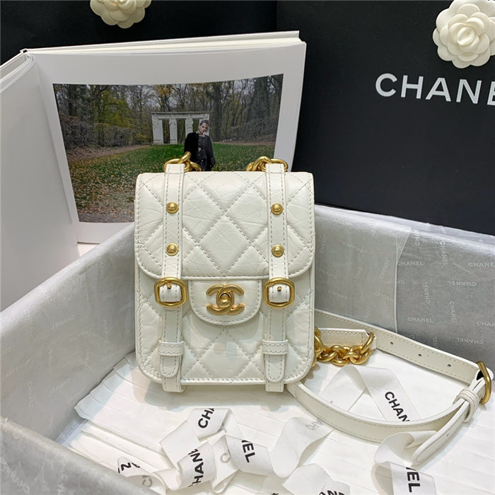 Chanel MINI FLAP BAG Aged Calfskin & Gold-Tone Metal AS2695 White High