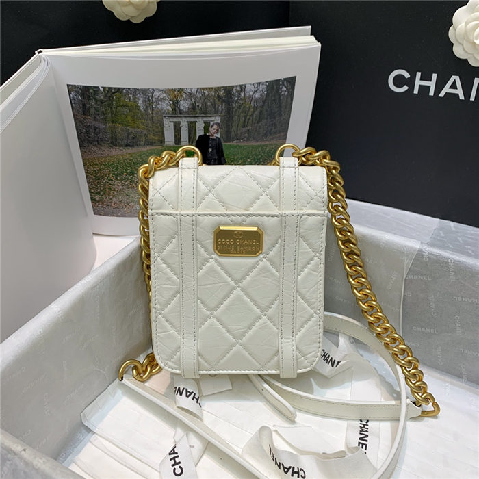 Chanel MINI FLAP BAG Aged Calfskin & Gold-Tone Metal AS2695 White High