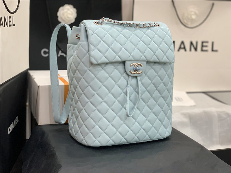 Chanel Large Backpack Lambskin 91122 Silver-Metal Blue High