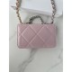 Chanel 19 WALLET ON CHAIN-A Shiny Lambskin, Gold/Silver-Tone & Ruthenium-Finish Metal Pink A