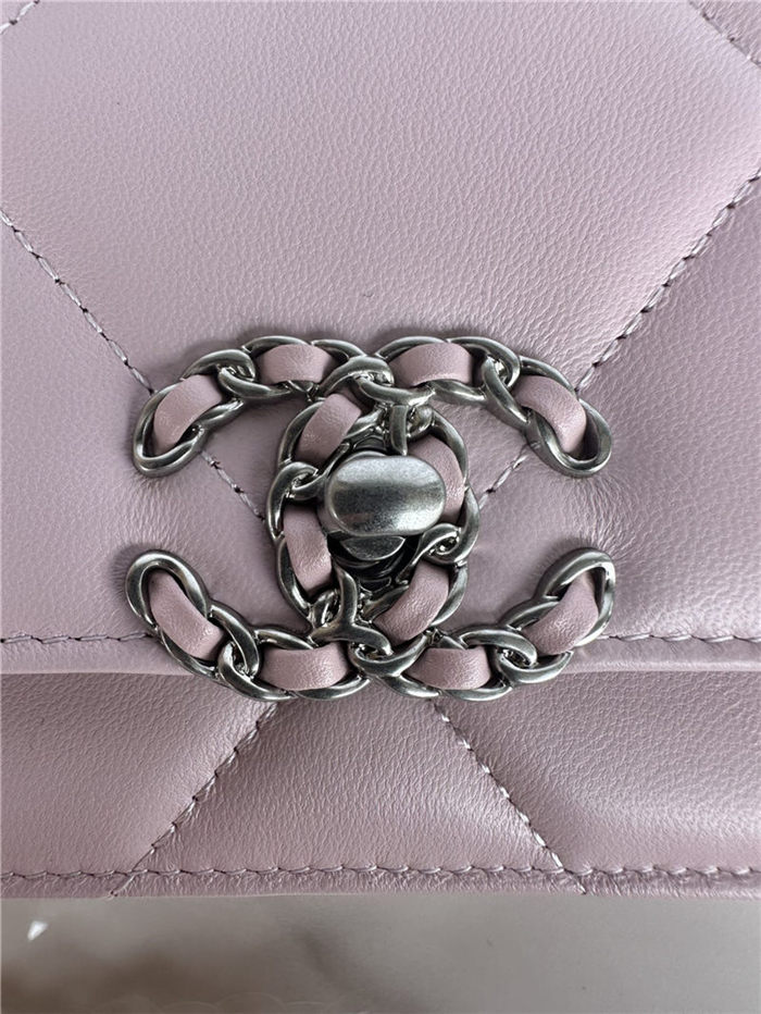 Chanel 19 WALLET ON CHAIN-A Shiny Lambskin, Gold/Silver-Tone & Ruthenium-Finish Metal Pink A