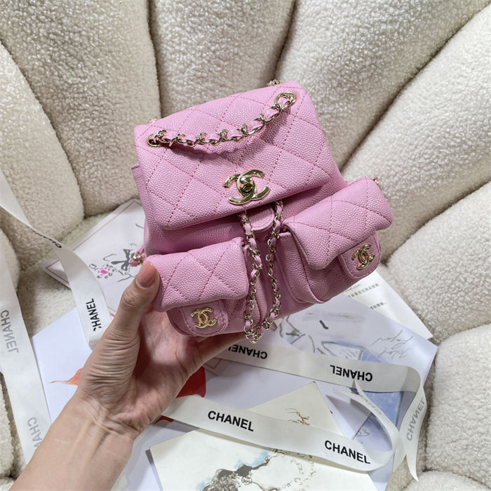 Chanel SMALL BACKPACK AS3787 Grained Shiny Calfskin & Gold-Tone Metal Pink A