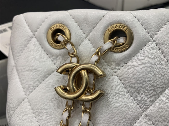 Chanel BUCKET BAG Lambskin Imitation Pearls & Gold-Tone Metal AS2608 White High