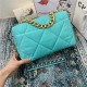 Large Chanel 19 Flap Bag Denim, Calfskin, Gold-Tone, Silver-Tone & Ruthenium-Finish Metal Neon Blue High