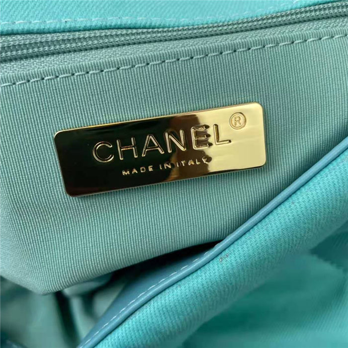 Large Chanel 19 Flap Bag Denim, Calfskin, Gold-Tone, Silver-Tone & Ruthenium-Finish Metal Neon Blue High