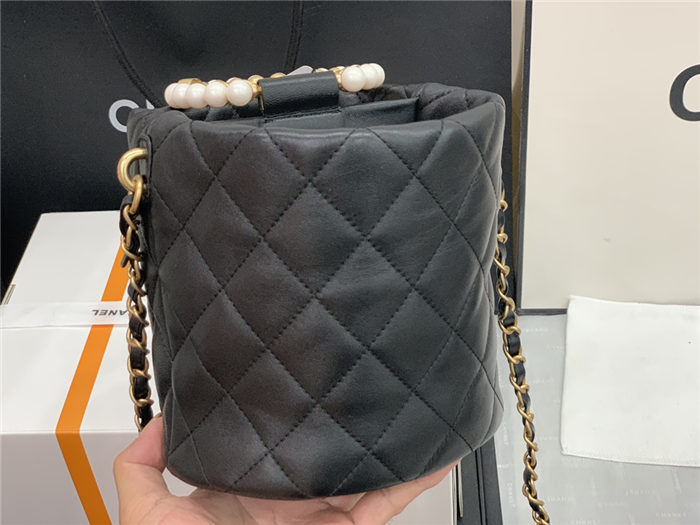 Chanel BUCKET BAG Lambskin Imitation Pearls & Gold-Tone Metal AS2608 Black High