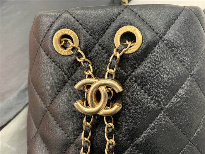 Chanel BUCKET BAG Lambskin Imitation Pearls & Gold-Tone Metal AS2608 Black High