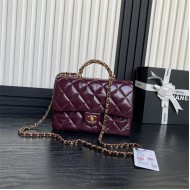 Chanel MINI FLAP BAG WITH TOP HANDLE AS5043 Shiny Lambskin Burgundy A