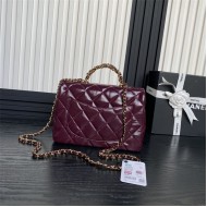 Chanel MINI FLAP BAG WITH TOP HANDLE AS5043 Shiny Lambskin Burgundy A